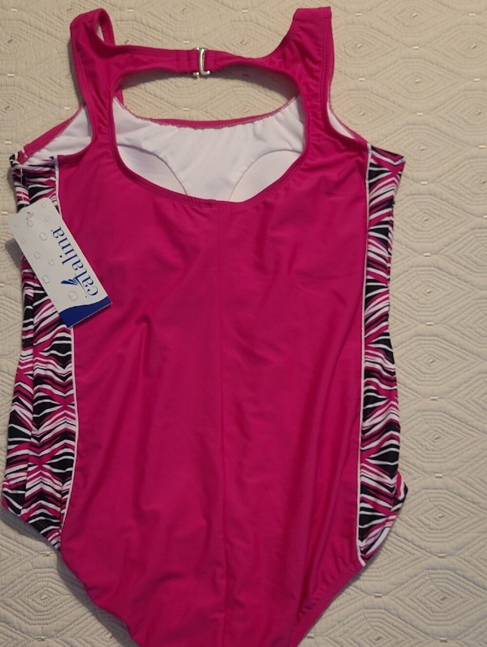 Catalina Pink Women's One-Piece Swimsuit with Zebra Stripe Panels - Picture 4 of 6